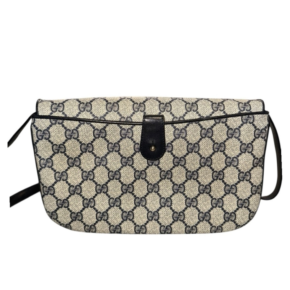 Vintage Gucci GG Monogram Shoulder Bag Navy Leather Trim | Unused 1970s - Picture 3 of 14